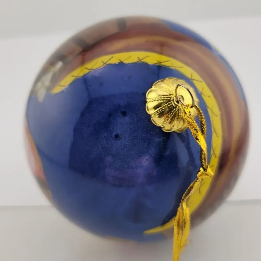 1998 Reverse Hand Painted Jesus Manger Joseph Mary Nativity Christmas Ornament